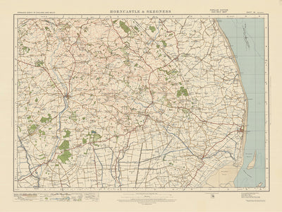 Carte Old Ordnance Survey, feuille 48 - Horncastle & Skegness, 1925 : Spilsby, Alford, Ingoldmells, Woodhall Spa, Lincolnshire Wolds AONB