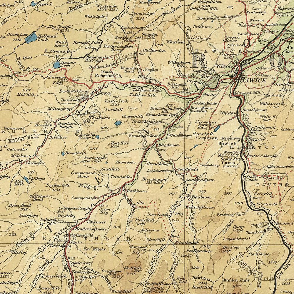 Old OS Map of Dumfriesshire & Roxburghshire by Bartholomew, 1901: Dumf ...