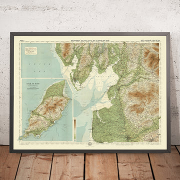Mapa antiguo del sistema operativo de North Lancashire y la Isla de Man por Bartholomew, 1901: Lancaster, Douglas, Morecambe, Snaefell, Blackpool, Blackburn 