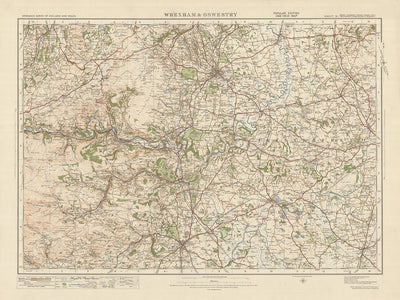 Mapa de estudio de artillería antigua, hoja 51 - Wrexham & Oswestry, 1925: LLangolen, Wem, Ellesmere, Malpas
