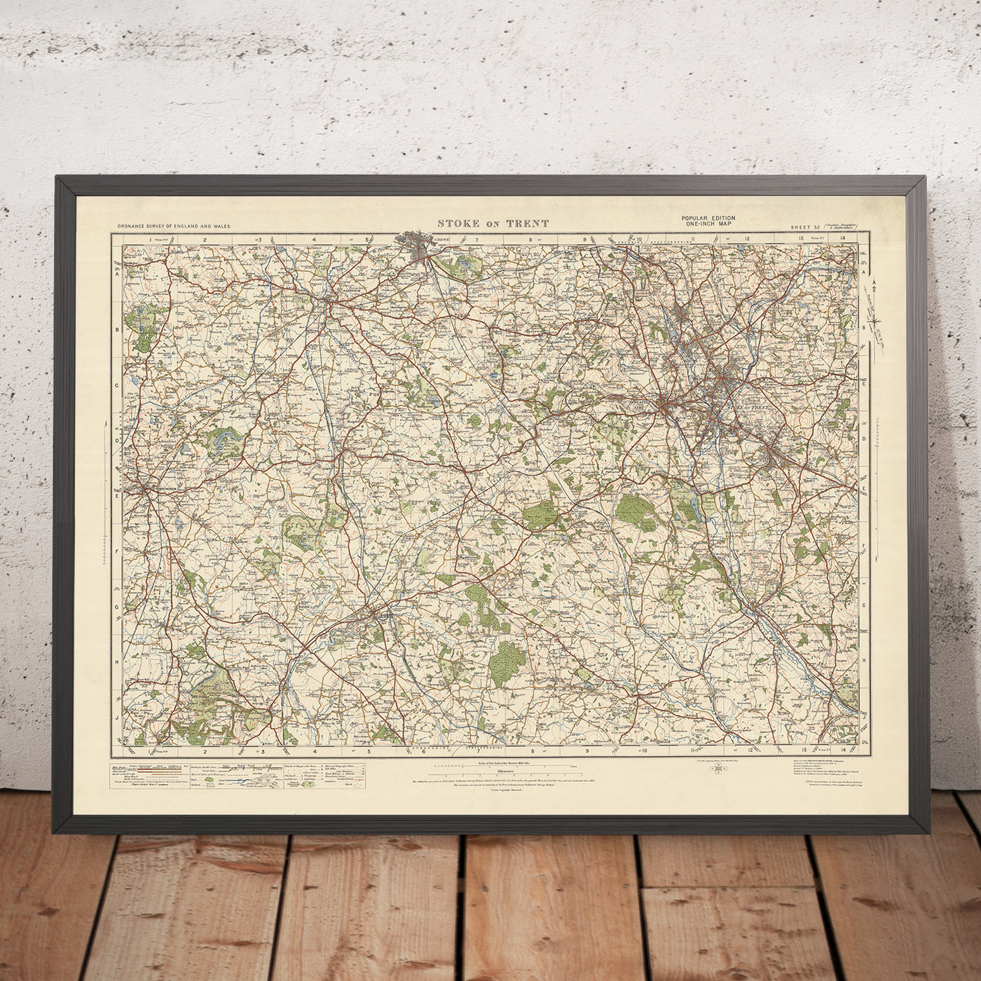 Mapa de Old Ordnance Survey, hoja 52 - Stoke on Trent, 1925: Newcastle-under-Lyme, Crewe, Nantwich, Whitchurch, Market Drayton