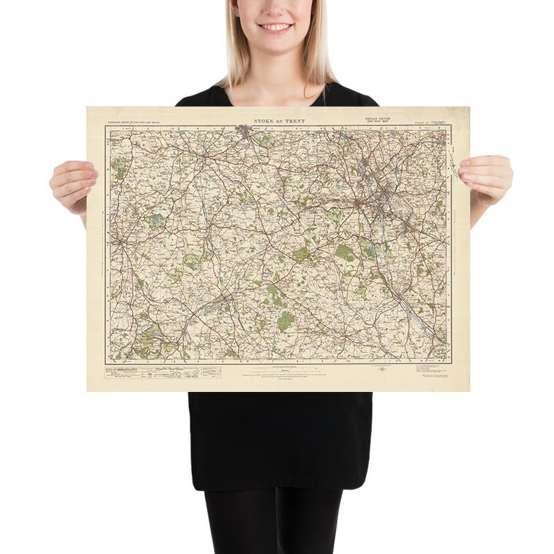 Mapa de Old Ordnance Survey, hoja 52 - Stoke on Trent, 1925: Newcastle-under-Lyme, Crewe, Nantwich, Whitchurch, Market Drayton