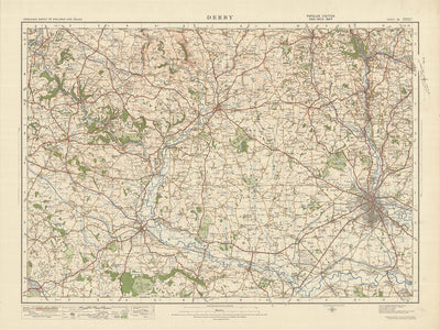 Carte Old Ordnance Survey, feuille 53 - Derby, 1925 : Uttoxeter, Belper, Ripley, Ashbourne, Cheadle