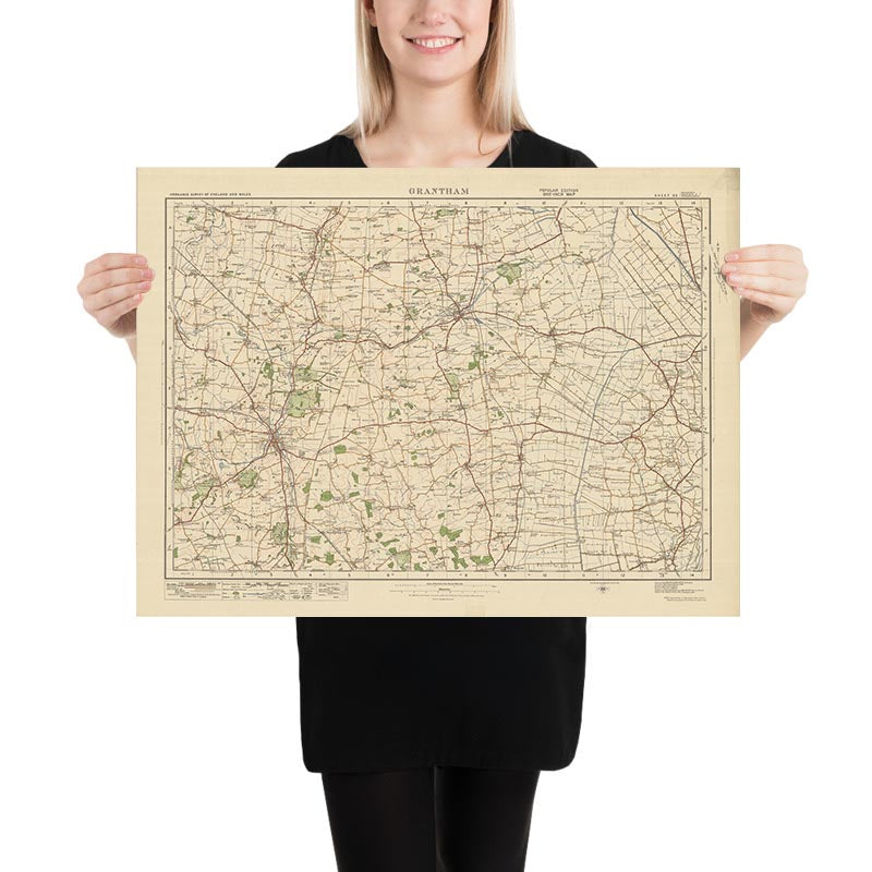 Mapa de Old Ordnance Survey, hoja 55 - Grantham, 1925: Sleaford, Donington, Long Bennington, Ruskington, Swineshead