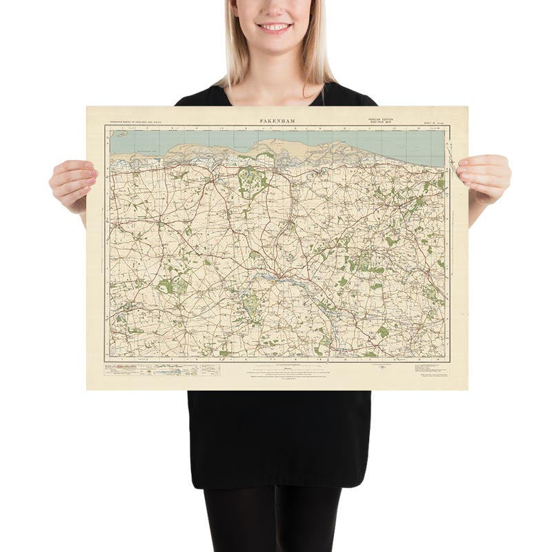 Alter Ordnance Survey Karte, Blatt 57 - Fakenham, 1925: Holt, Burnham Market, Little Walsingham, Briston, Norfolk Coast AONB 