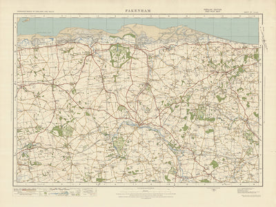 Carte Old Ordnance Survey, feuille 57 - Fakenham, 1925 : Holt, Burnham Market, Little Walsingham, Briston, Norfolk Coast AONB