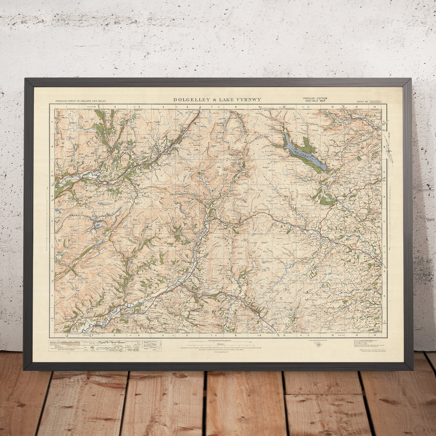 Mapa de Old Ordnance Survey, hoja 59 - Dolgelly y el lago Vyrnwy, 1925: Machynlleth, Corris, Aberangell, Coed y Brenin Forest Park, Parque Nacional Eryri