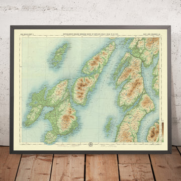 Antigua mapa OS de Islay, Jura y Colonsay por Bartholomew, 1901: Bowmore, Paps de Jura, Argyll, Sonido de Islay, Loch Indaal, Gruinart y Finlaggan 