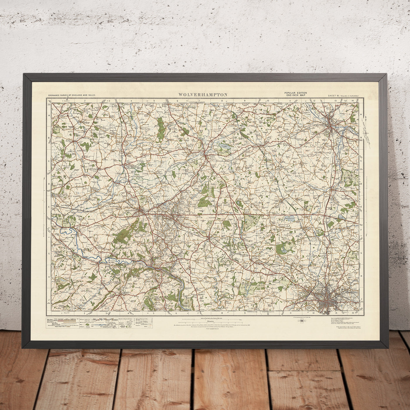 Mapa de Old Ordnance Survey, hoja 61 - Wolverhampton, 1925: Shifnal, Telford, Newport, Stafford, The Iron Bridge