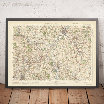 Mapa de estudio de artillería antigua, hoja 62 - Burton & Walsall, 1925: Cannock, Lichfield, Tamworth, Rugeley, Cannock Chase AONB