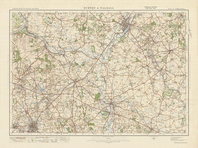 Carte Old Ordnance Survey, feuille 62 - Burton & Walsall, 1925 : Cannock, Lichfield, Tamworth, Rugeley, Cannock Chase AONB