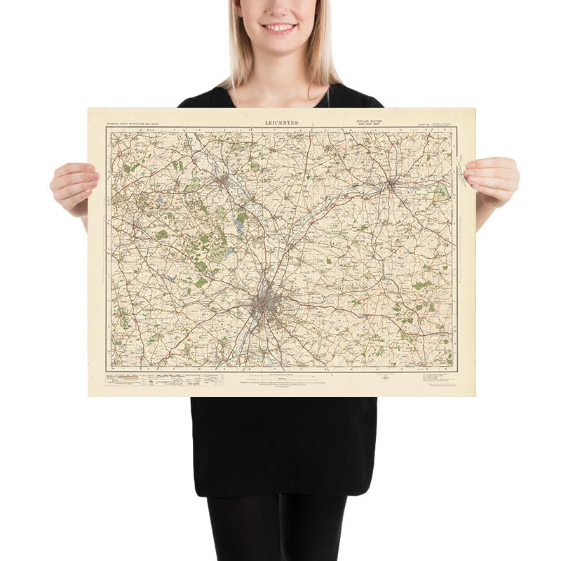 Mappa della vecchia Ordnance Survey, Foglio 63 - Leicester, 1925: Loughborough, Coalville, Melton Mowbray, Wigston, Shepshed 