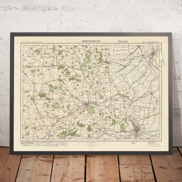 Alter Ordnance Survey Karte, Blatt 64 - Peterborough, 1925: Stamford, Oakley, Bourne, Spalding, Burghley House 