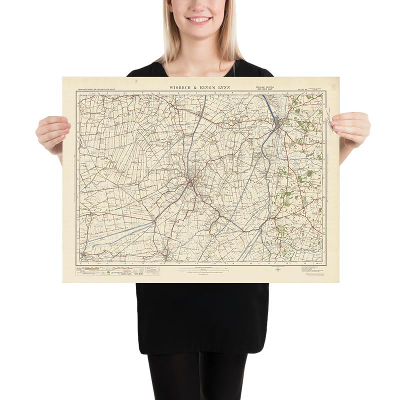 Mapa de Old Ordnance Survey, hoja 65 - Wisbech & Kings Lynn, 1925: Downham Market, Long Sutton, Holbeach, Outwell, River Great Ouse