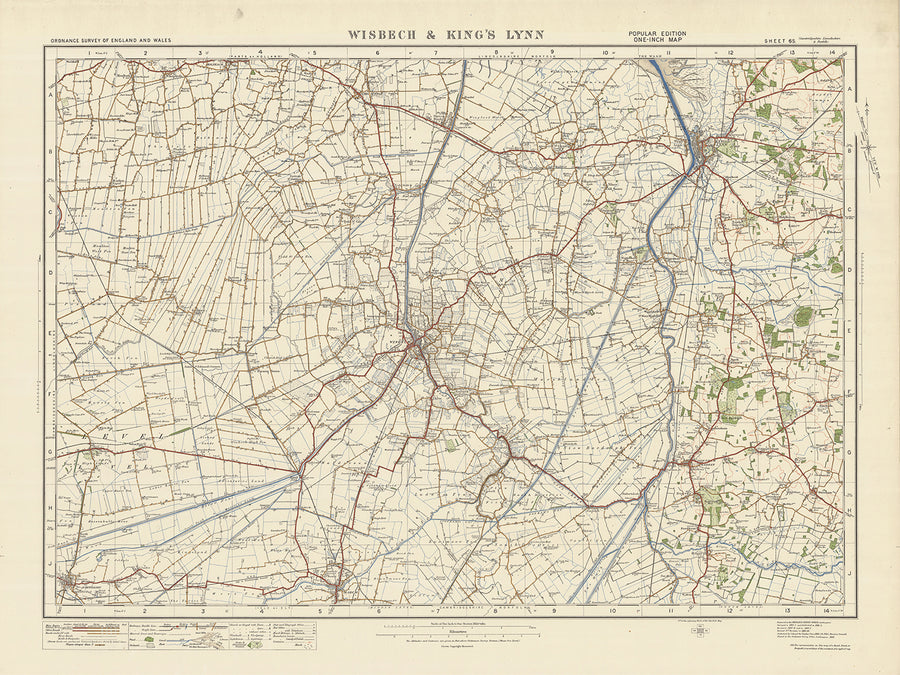 Old Ordnance Survey Map, Sheet 65 - Wisbech & Kings Lynn, 1925: Downham Market, Long Sutton, Holbeach, Outwell, River Great Ouse