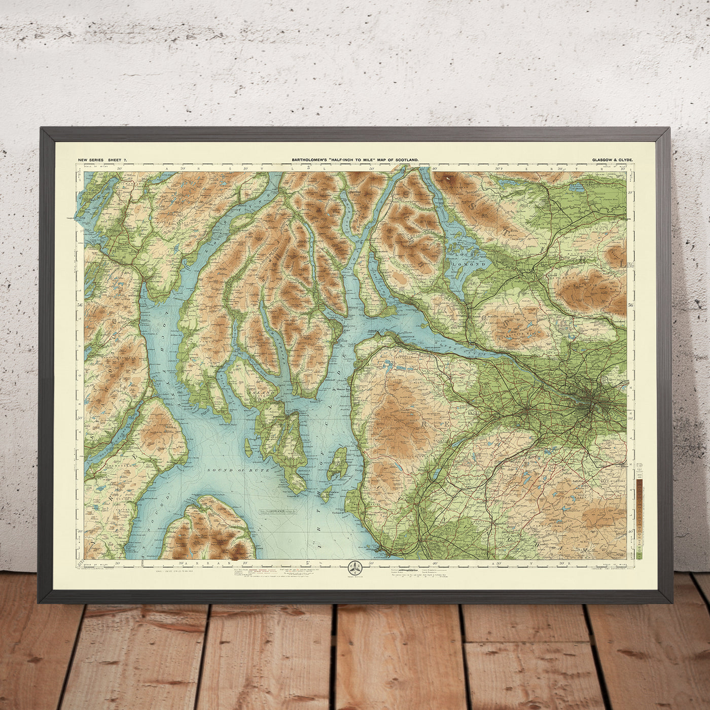 Antiguo mapa OS de Glasgow, Lanarkshire por Bartholomew, 1901: Loch Lomond, Firth of Clyde, Alpes de Arrochar, Trossachs, Castillo de Dumbarton, Ferrocarriles