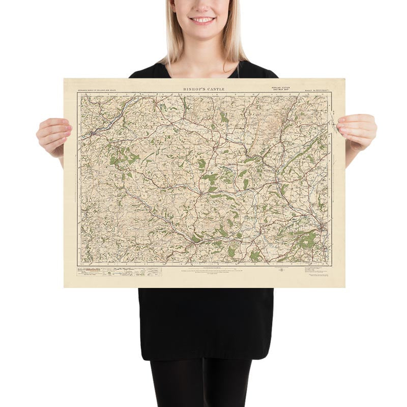 Mapa de Old Ordnance Survey, hoja 70 - Bishops Castle, 1925: Newtown, Knighton, Clun, Ludlow, Shropshire Hills AONB