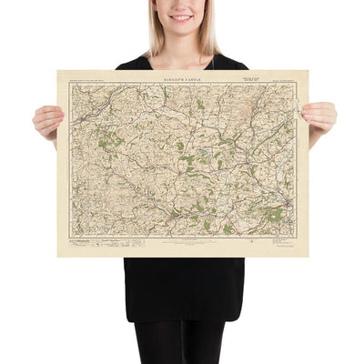 Mapa de Old Ordnance Survey, hoja 70 - Bishops Castle, 1925: Newtown, Knighton, Clun, Ludlow, Shropshire Hills AONB
