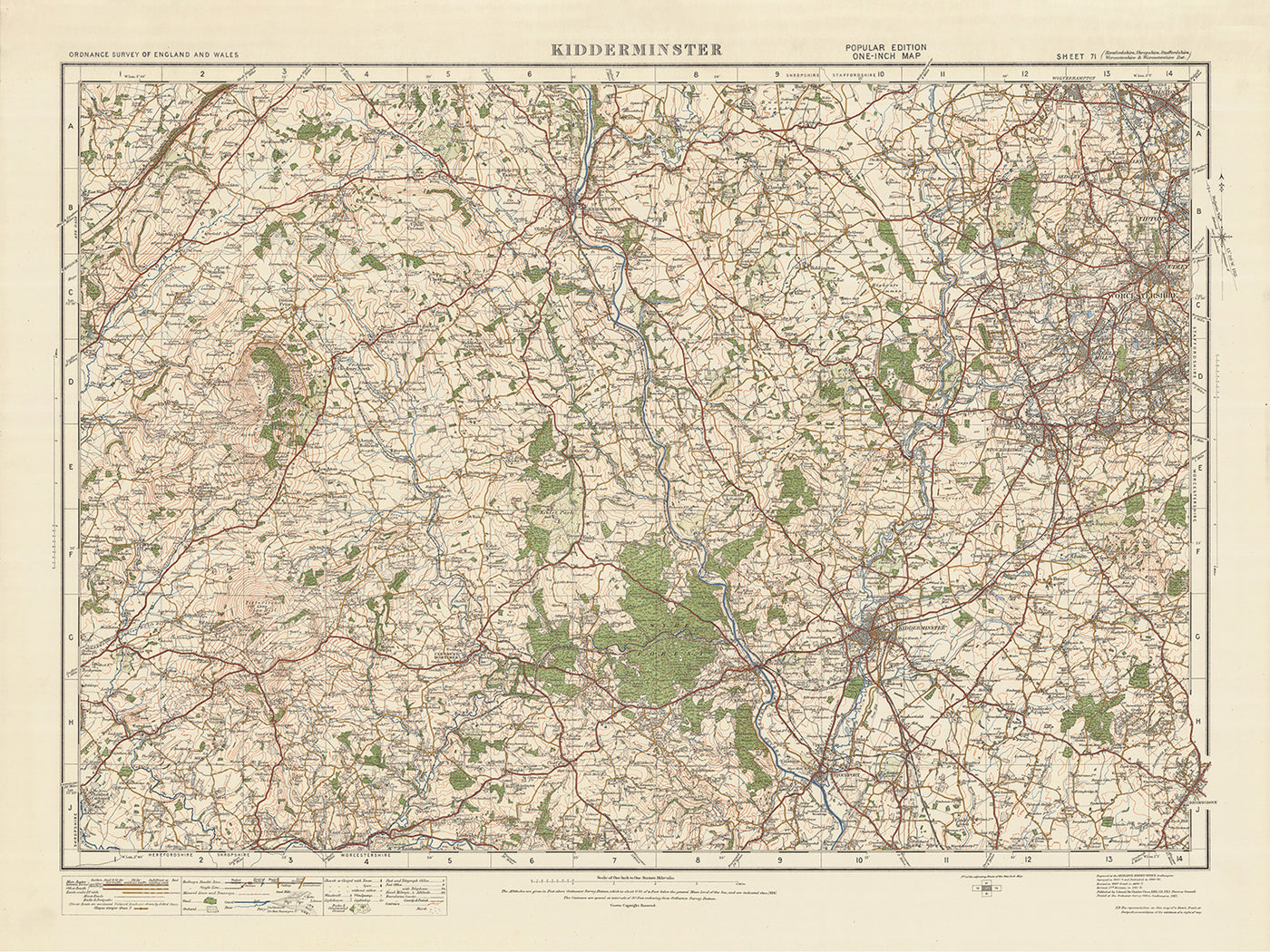 Old Ordnance Survey Map, Blatt 71 – Kidderminster, 1925: Dudley, Stourbridge, Stourport-on-Severn, Bridgnorth, Wyre Forest National Nature Reserve