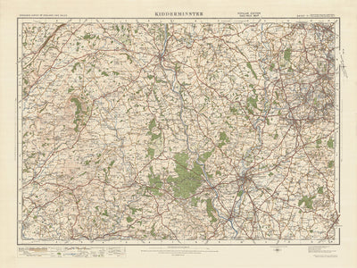 Carte Old Ordnance Survey, feuille 71 - Kidderminster, 1925 : Dudley, Stourbridge, Stourport-on-Severn, Bridgnorth, réserve naturelle nationale de Wyre Forest