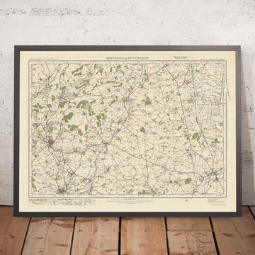 Carte Old Ordnance Survey, feuille 74 - Kettering & Huntingdon, 1925 : Corby, Oundle, Wellingborough, Huntingdon, Yaxley