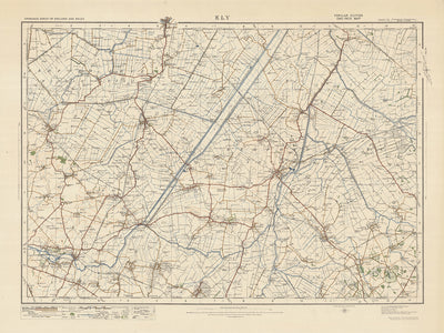 Carte Old Ordnance Survey, feuille 75 - Ely, 1925 : Soham, Ramsey, St Ives, Chatteris, mars