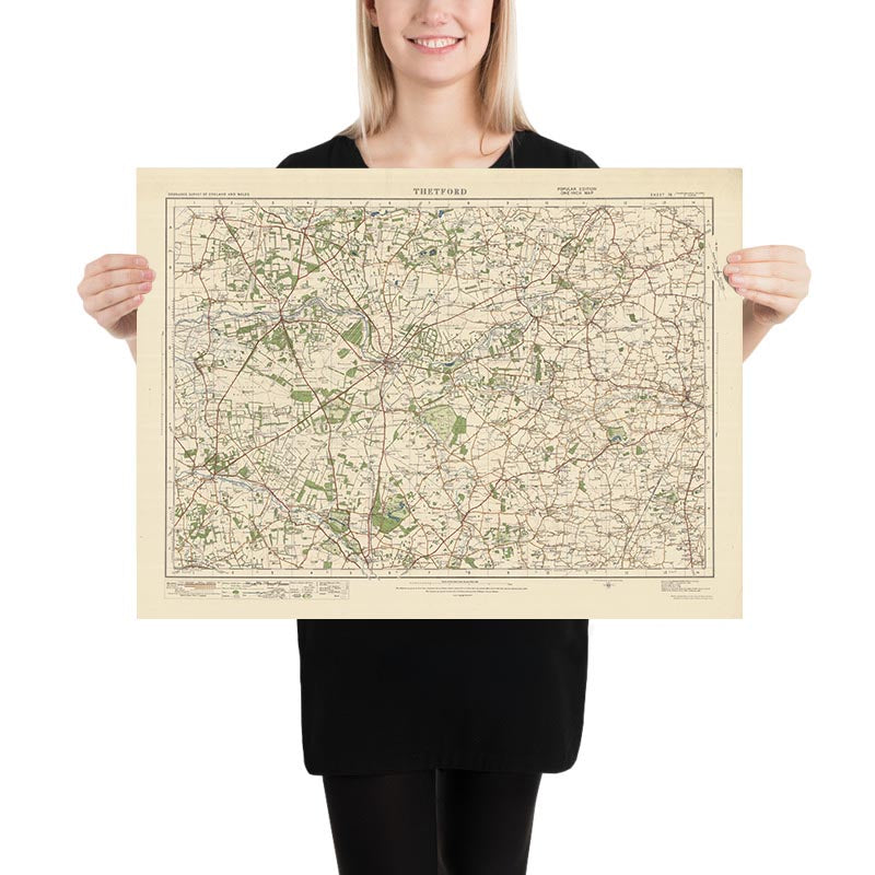 Mapa de Old Ordnance Survey, hoja 76 - Thetford, 1925: Brandon, Mildenhall, Diss, Lakenheath, East Harling