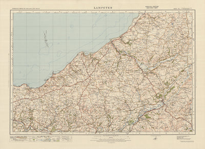 Mapa de Old Ordnance Survey, hoja 78 - Lampeter, 1925: New Quay, Aberaeron, Llanbydder, Llandysul, Cardigan Bay