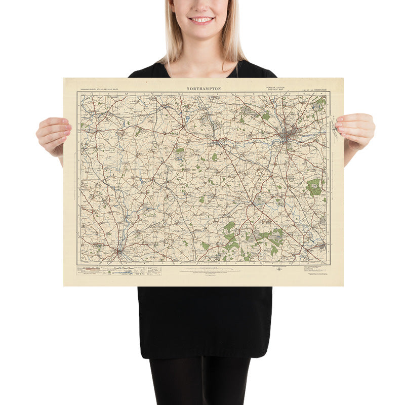 Mapa de Old Ordnance Survey, hoja 83 - Northampton, 1925: Banbury, Daventry, Towcester, Wolverton, Silverstone
