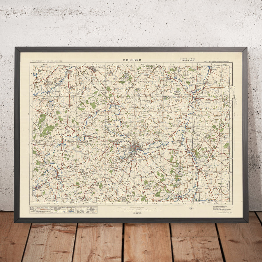 Old Ordnance Survey Map, Sheet 84 - Bedford, 1925: St Neots, Biggleswade, Sandy, Newport Pagnell, Rushden