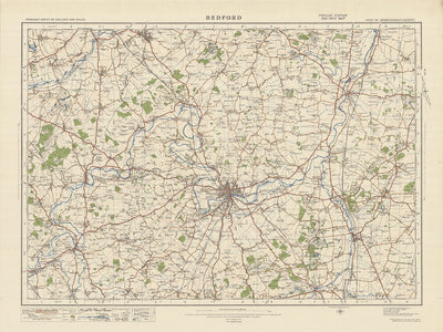 Mapa de Old Ordnance Survey, hoja 84 - Bedford, 1925: St Neots, Biggleswade, Sandy, Newport Pagnell, Rushden