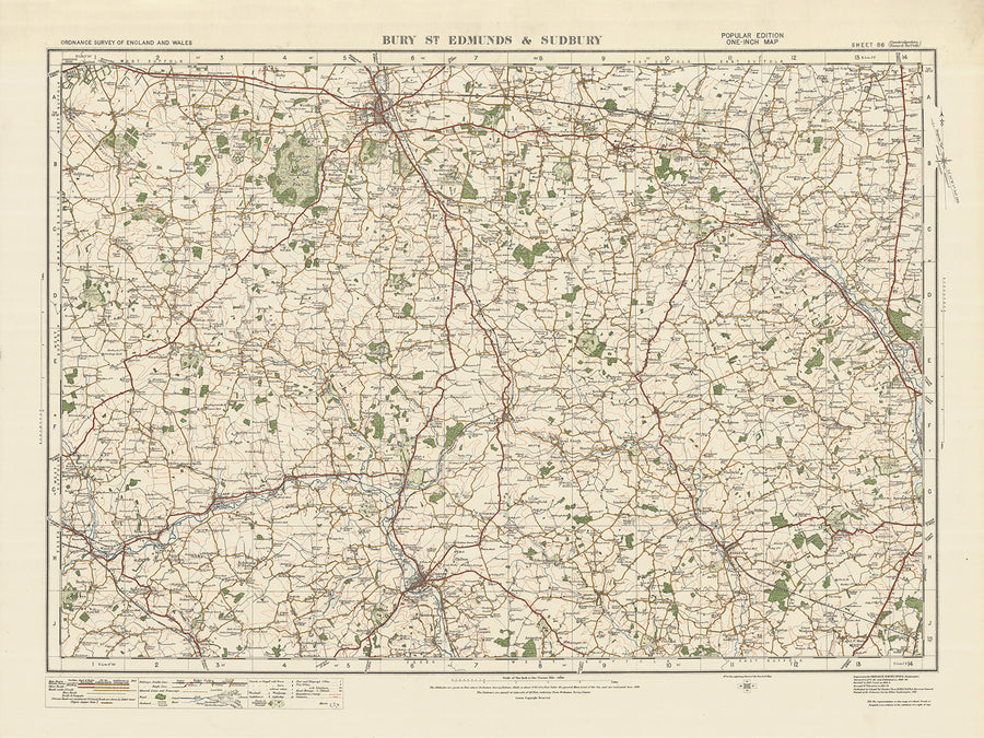 Mappa del vecchio Ordnance Survey, Foglio 86 - Bury St. Edmunds e Sudbury, 1925: Haverhill, Stowmarket, Hadleigh, Needham Market, Glemsford 