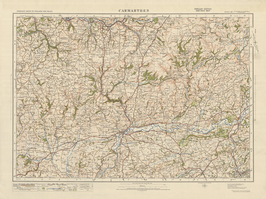 Old Ordnance Survey Map, Sheet 89 - Carmarthen, 1925: St Clears, Llandeilo, Ammanford, Llandysul, Newcastle Emlyn