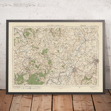 Carte Old Ordnance Survey, feuille 92 - Gloucester & Forest of Dean, 1925 : Cheltenham, Ledbury, Ross-on-Wye, Tewkesbury, Wye Valley AONB