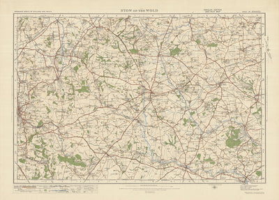 Mapa de Old Ordnance Survey, hoja 93 - Stow on the Wold, 1925: Moreton-in-Marsh, Chipping Norton, Bourton-on-the-Water, Witney, Cotswolds AONB