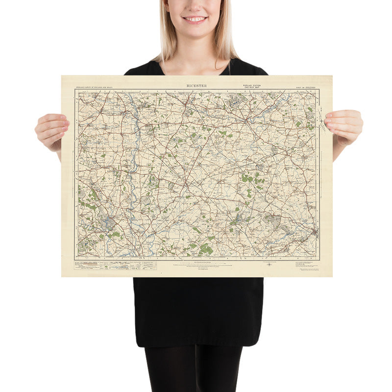Mapa de Old Ordnance Survey, hoja 94 - Bicester, 1925: Buckingham, Brackley, Aylesbury, Kidlington, Woodstock