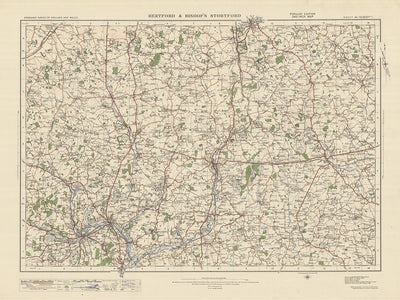 Old Ordnance Survey Map, Blatt 96 – Hertford & Bishops Stortford, 1925: Harlow, Saffron Walden, Ware, Hoddesdon und Great Dunmow
