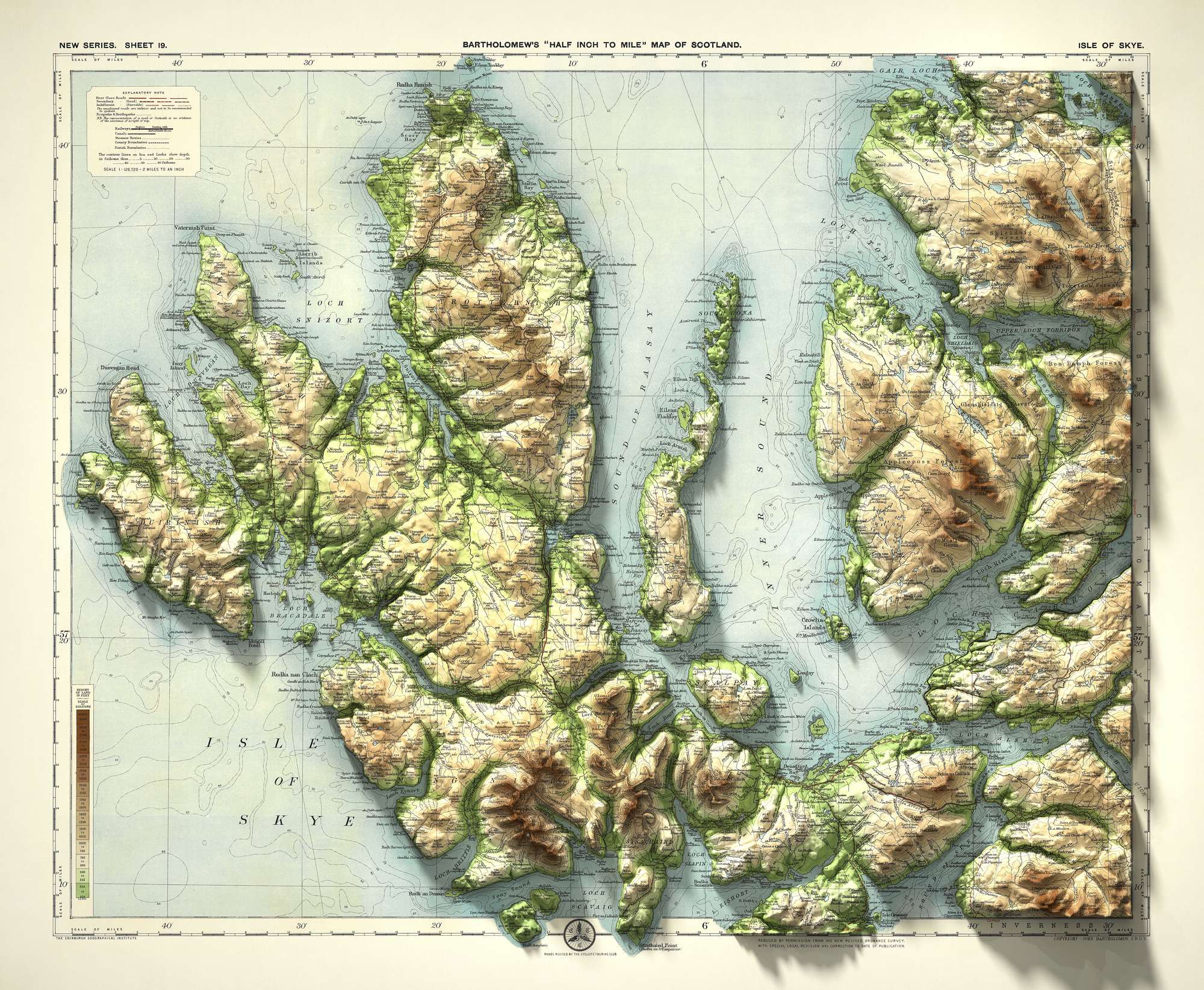 Old OS Map of Isle of Skye by Bartholomew, 1901: Portree, Cuillin