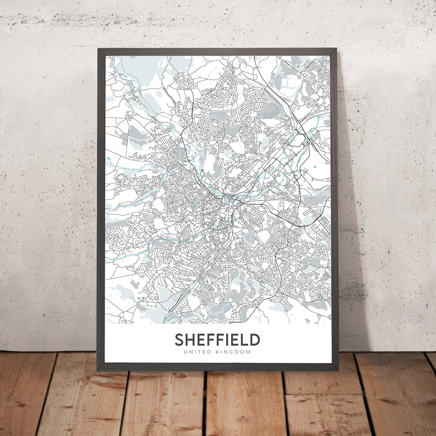 Moderner Stadtplan von Sheffield, Großbritannien: Stadtzentrum, Sheffield Cathedral, Weston Park, A61, M1