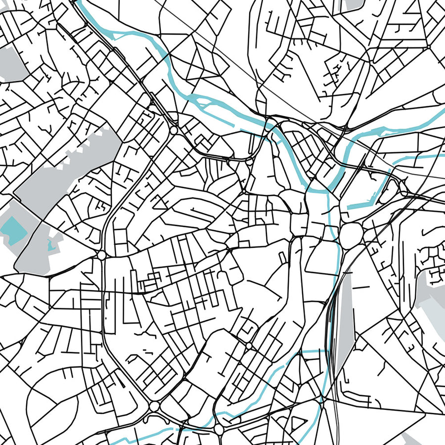 Mapa moderno de la ciudad de Sheffield, Reino Unido: centro de la ciudad, catedral de Sheffield, Weston Park, A61, M1
