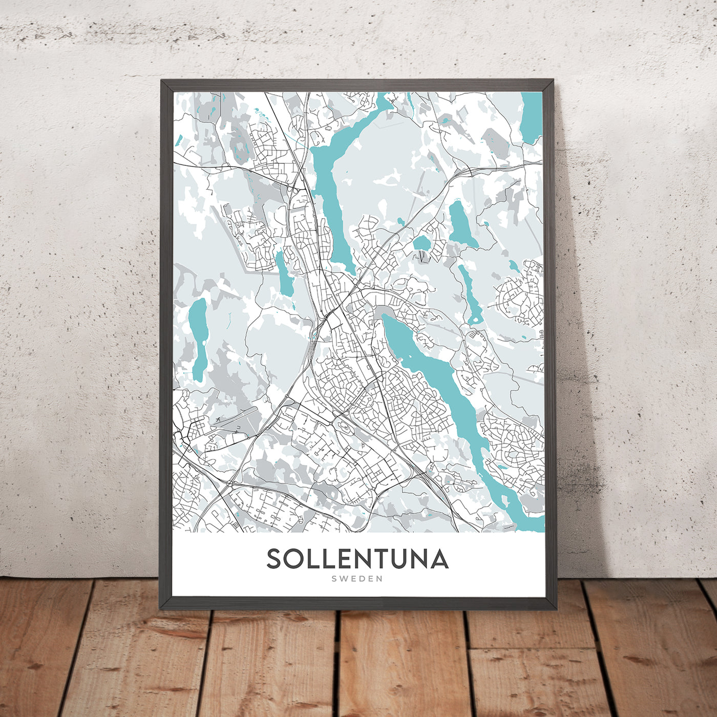 Modern City Map of Sollentuna, Sweden: Sollentuna, Tureberg, Häggvik, E4, E18
