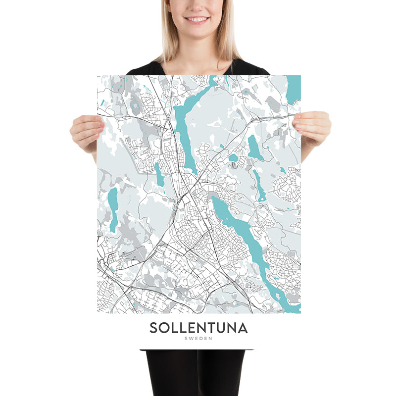 Mapa moderno de la ciudad de Sollentuna, Suecia: Sollentuna, Tureberg, Häggvik, E4, E18