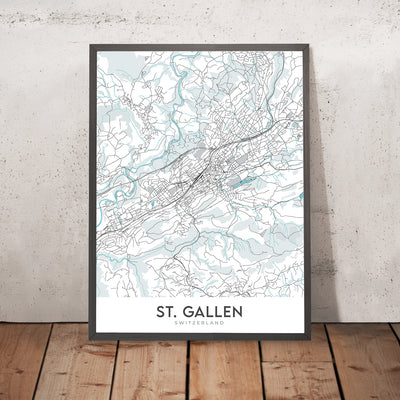 Plan de la ville moderne de Saint-Gall, Suisse : abbaye, cathédrale et université