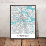 Modern City Map of Stockholm, Sweden: Gamla Stan, Stockholm Palace, Djurgården, E4, E18