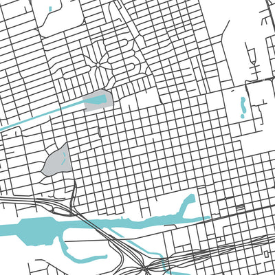 Mapa moderno de la ciudad de Stockton, CA: Centro, Universidad del Pacífico, Stockton Arena, I-5, SR-99