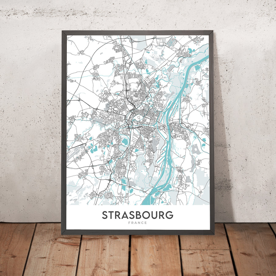 Mappa moderna della città di Strasburgo, Francia: Cattedrale, Rohan, Parc, Gare, A35 