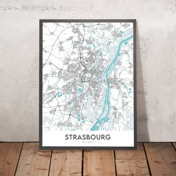 Plan de la ville moderne de Strasbourg, France : Cathédrale, Rohan, Parc, Gare, A35