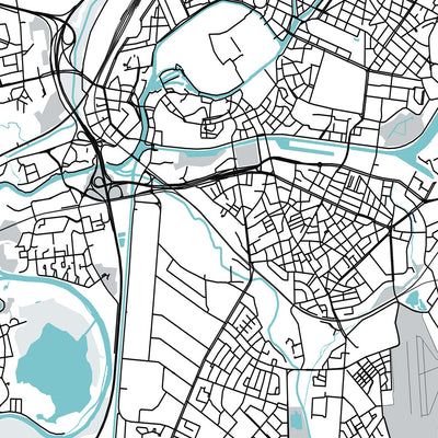 Plan de la ville moderne de Strasbourg, France : Cathédrale, Rohan, Parc, Gare, A35
