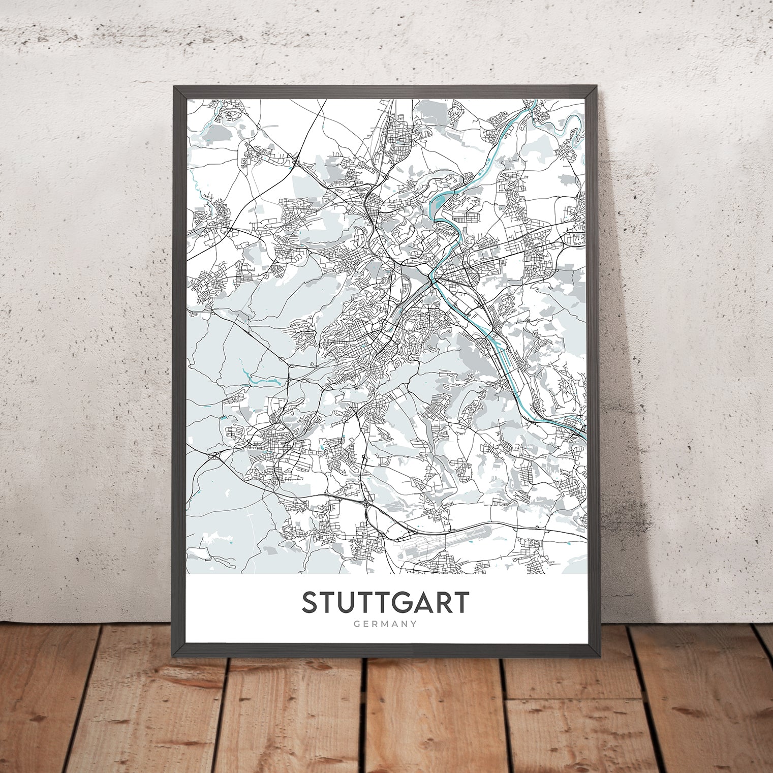 Modern City Map of Stuttgart, Germany: Fernsehturm, Mercedes-Benz Muse ...