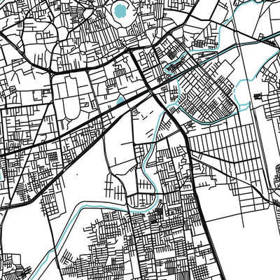 Plan de la ville moderne de Surat, Gujarat : Athwa, rivière Tapi, parc Sarthana, chemin Dumas, jardin hollandais